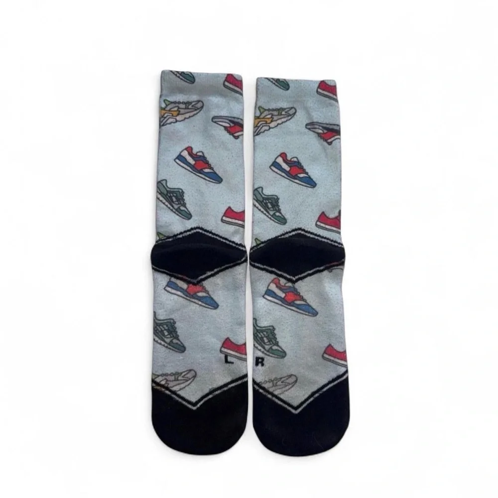 FEAT Blanket Blend Crew Socks - Light Blue Sneaker Print - Size Large